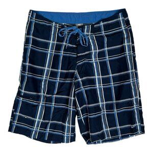 Vintage Nike Swim Trunks Size 34 Blue Plaid Y2K Surf